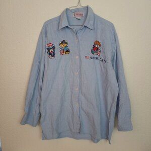 Vintage Just Cruising Button Down Shirt Americats Embroidered Patriotic Cats Kit